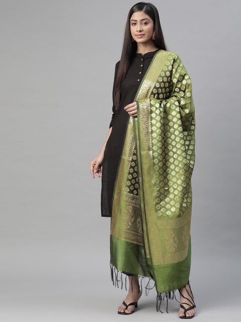 

BharatSthali Green & Golden Ethnic Woven Design Banarasi Dupatta with Zari