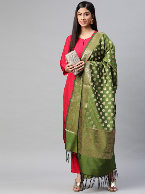 

BharatSthali Green & Golden Ethnic Woven Design Banarasi Dupatta with Zari