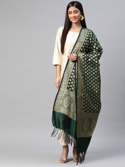

BharatSthali Green & Golden Ethnic Woven Design Banarasi Dupatta with Zari