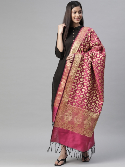 

BharatSthali Magenta & Golden Ethnic Woven Design Banarasi Dupatta with Zari