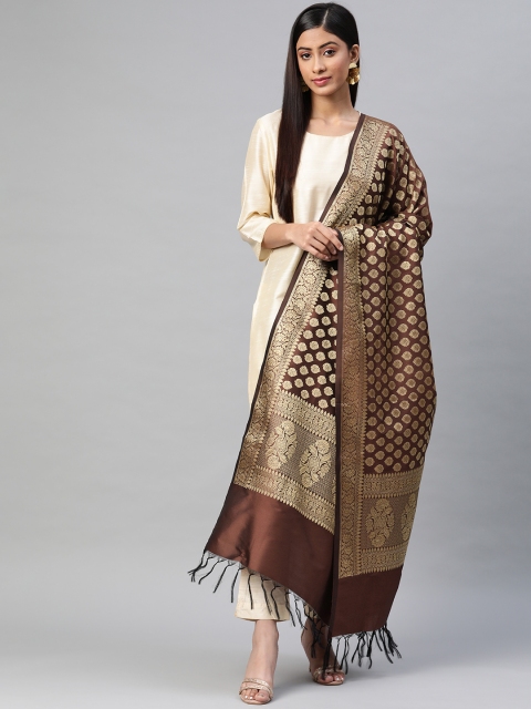 

BharatSthali Brown & Golden Ethnic Woven Design Banarasi Dupatta with Zari