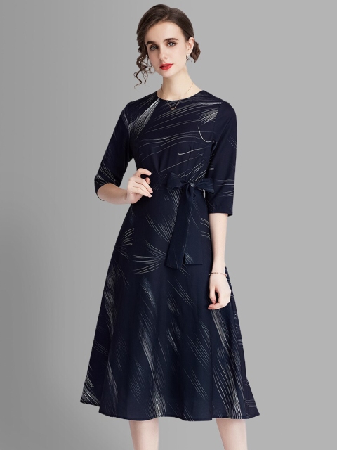 

JC Collection Women Navy Blue & White A-Line Midi Dress