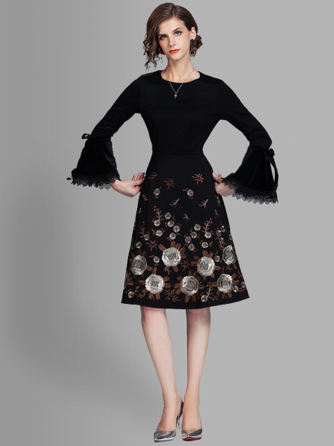 

JC Collection Black Floral Embroidered Dress