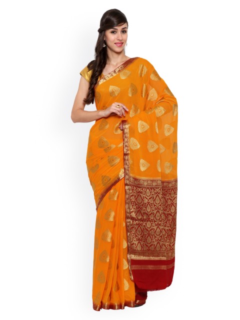 

Mimosa Orange Kanjeevaram Art Silk & Chiffon Traditional Saree