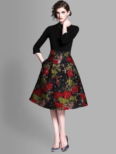 

JC Collection Black & Red Floral Midi Dress