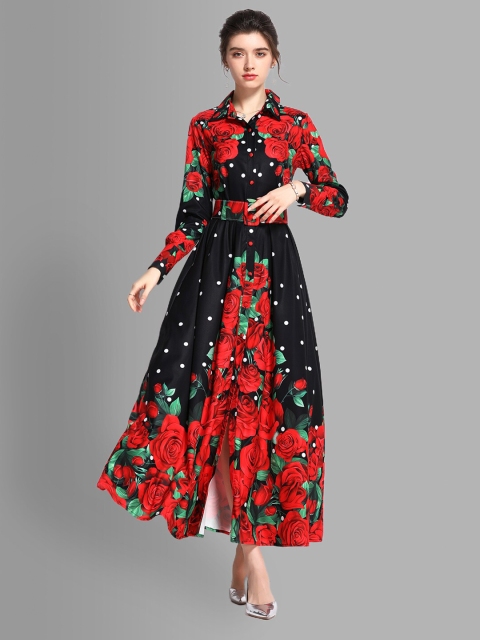 

JC Collection Women Red & Black Floral Maxi Dress