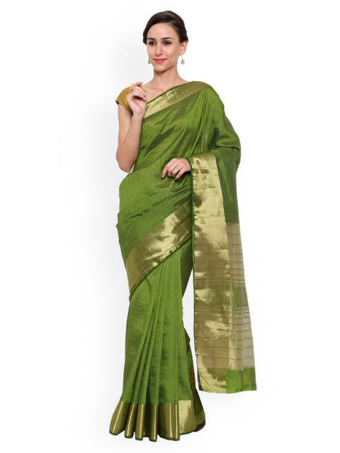 

Mimosa Olive Green Kanjeevaram Tussar Art Silk Traditional Saree