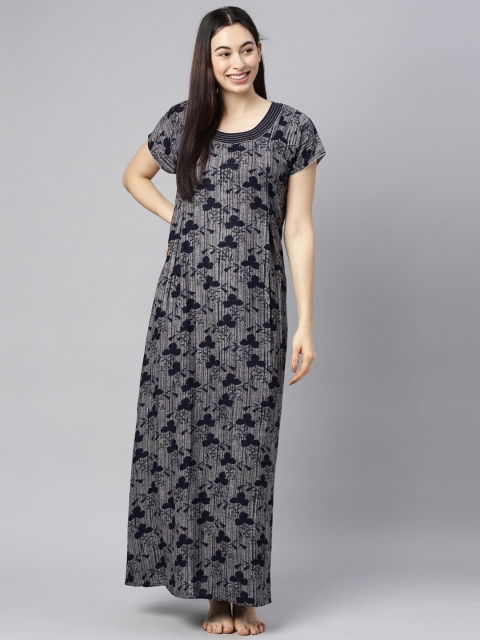 

GOLDSTROMS Navy Blue & Black Printed Maxi Nightdress