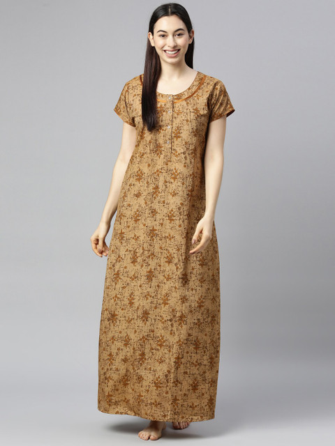 

GOLDSTROMS Mustard Printed Maxi Nightdress