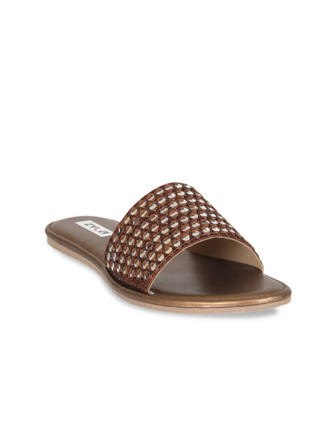 

Zyla Women Brown Embellished Open Toe Flats
