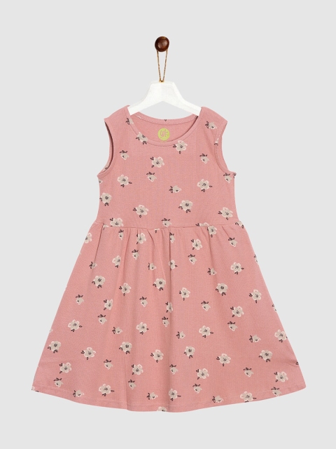 

YK Girls Beige Floral Printed Cotton Dress