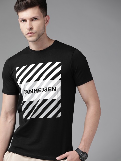 

Van Heusen Flex Men Black & White Active Fit Brand Logo Printed T-shirt