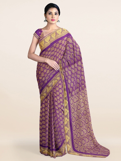 

Pothys Violet & Gold-Toned Ethnic Motifs Zari Art Silk Saree