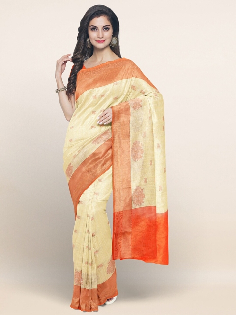

Pothys Cream-Coloured & Orange Woven Design Art Silk Saree