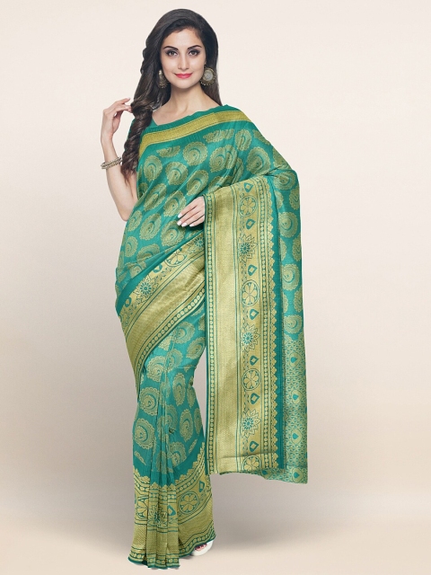 

Pothys Green & Gold-Toned Ethnic Motifs Zari Art Silk Saree