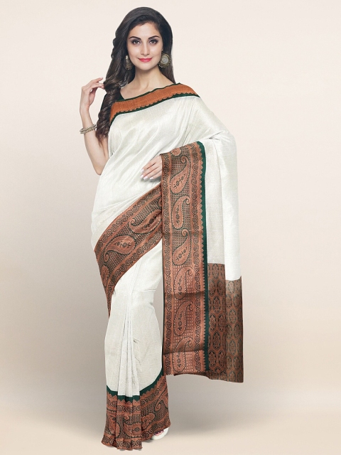 

Pothys White & Green Solid Zari Art Silk Saree