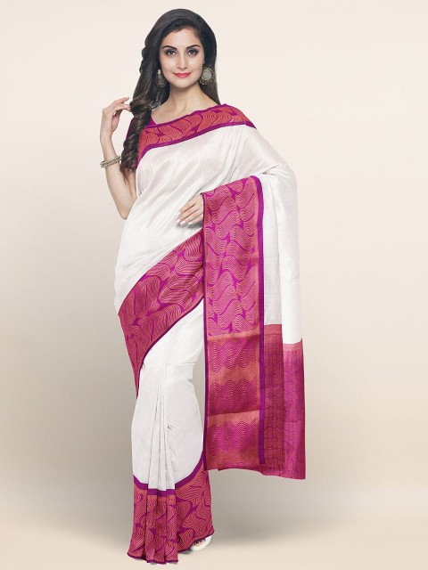 

Pothys White & Purple Solid Zari Art Silk Saree