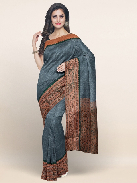 

Pothys Grey & Green Printed Zari Art Silk Saree
