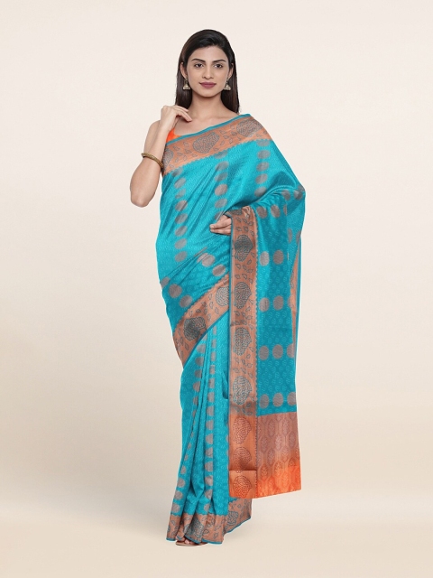 

Pothys Blue & Orange Ethnic Motifs Zari Art Silk Saree