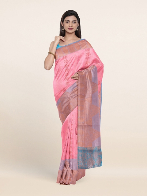 

Pothys Pink & Blue Ethnic Motifs Zari Art Silk Saree