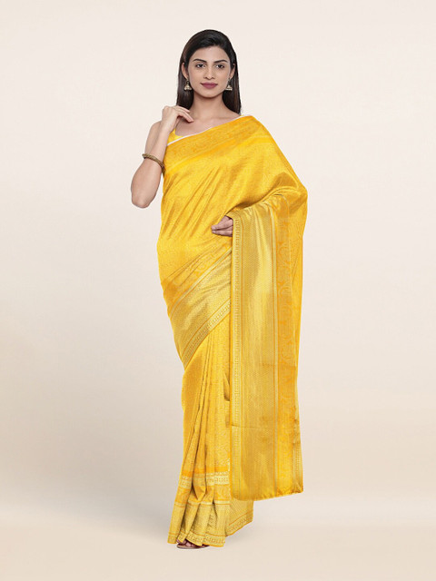 

Pothys Yellow & Gold-Toned Ethnic Motifs Zari Art Silk Saree