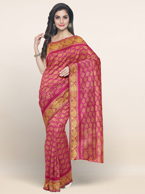 

Pothys Purple & Gold-Toned Woven Design Art Silk Saree