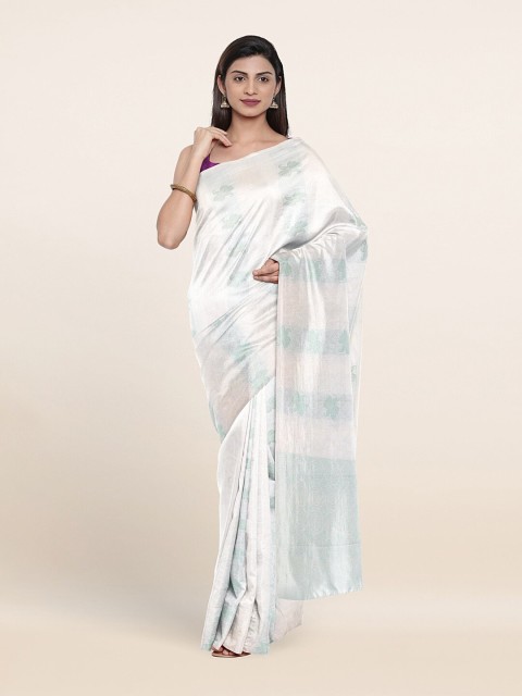 

Pothys White & Blue Woven Design Art Silk Saree
