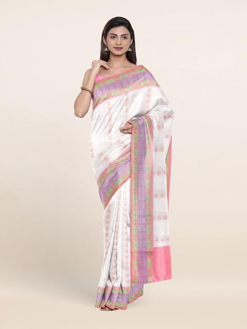 

Pothys White & Pink Ethnic Motifs Art Silk Saree