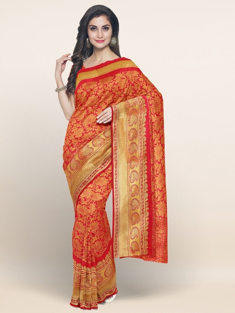 

Pothys Red & Gold-Toned Ethnic Motifs Art Silk Saree