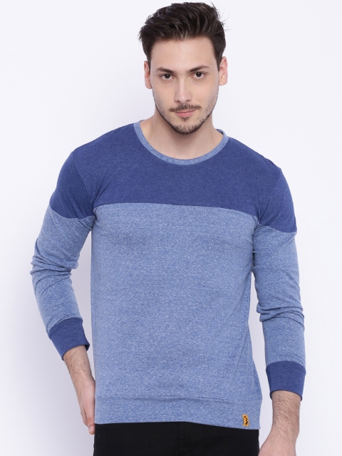 

Campus Sutra Men Blue Colourblocked Round Neck T-shirt