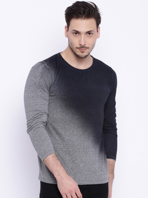 

Campus Sutra Men Grey Melange & Black Dyed Round Neck T-shirt