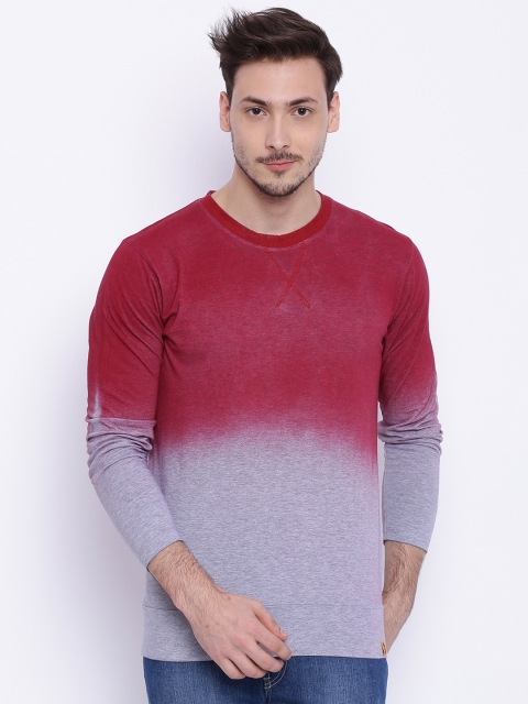 

Campus Sutra Men Red & Grey Dyed Round Neck T-shirt