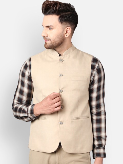 

Callino London Men Beige Checked Regular Fit Formal Waist Coat