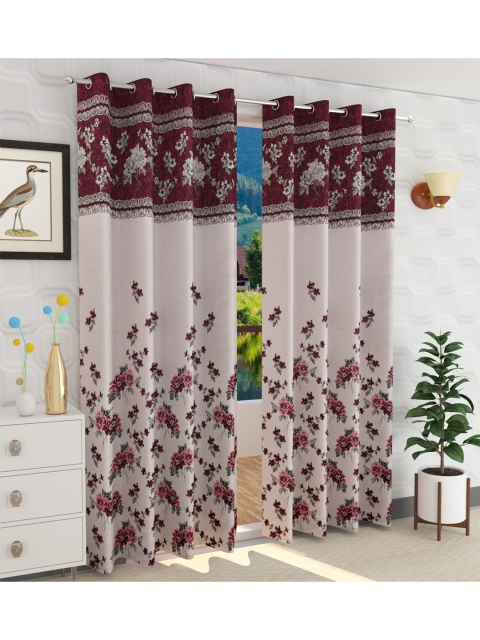 

Fresh From Loom Maroon Floral Room Darkening Jacquard Long Door Curtain