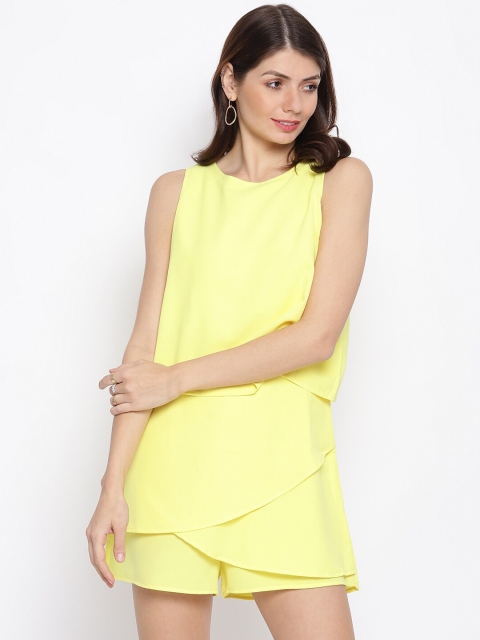 

iki chic Women Yellow Solid Ruffled Romper