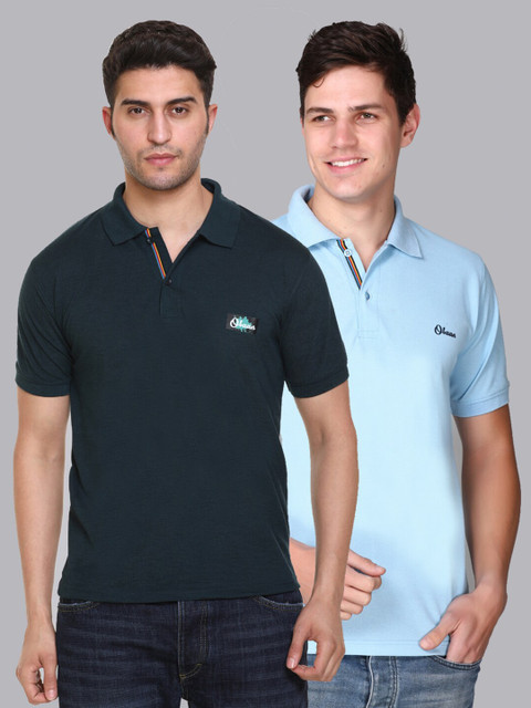 

Obaan Men Green & Blue Polo Collar T-shirt Set Of 2