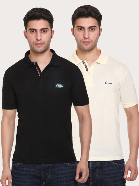 

Obaan Men Black & Nude-Coloured Set Of 2 Polo Collar T-shirt