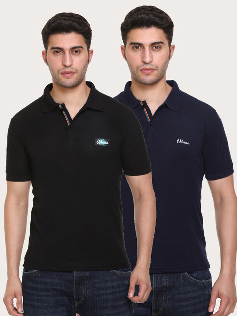 

Obaan Men Black 2 Polo Collar Applique T-shirt