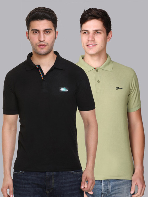 

Obaan Men Black & Lime Green Polo Collar T-shirt Set Of 2