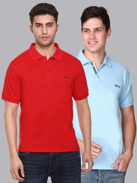 

Obaan Men Set Of 2 Red & Blue Polo Collar T-shirt