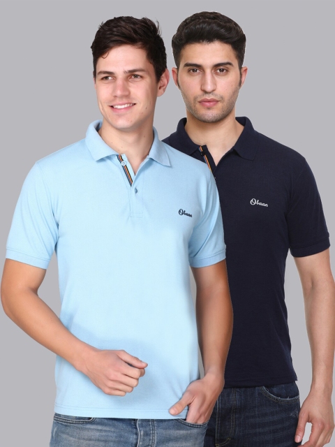 

Obaan Men Blue & Black Set Of 2 Polo Collar T-shirt
