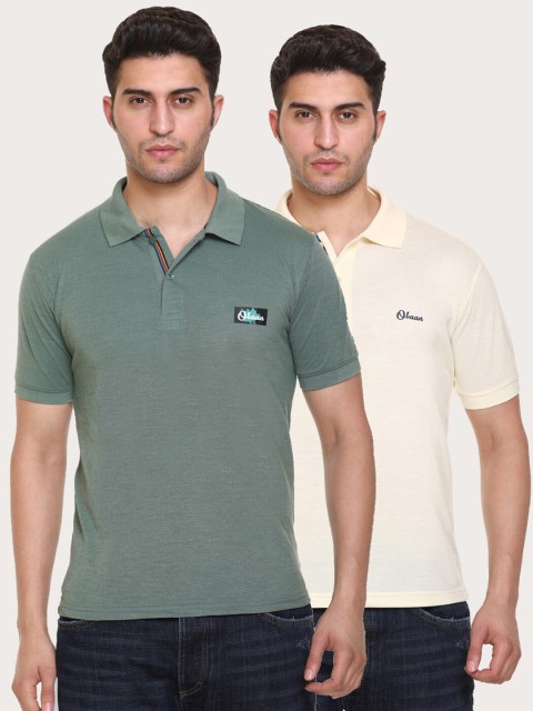 

Obaan Men Green & Off White Polo Collar T-shirt Set Of 2