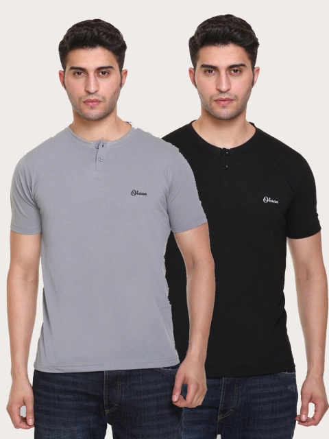 

Obaan Men Grey 2 Henley Neck T-shirt