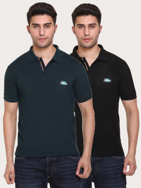 

Obaan Men Green & Black Polo Collar T-shirt Set Of 2