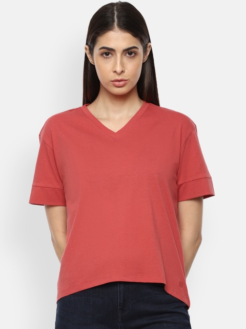 

Van Heusen Woman Rust Red Solid Cotton Knitted Top