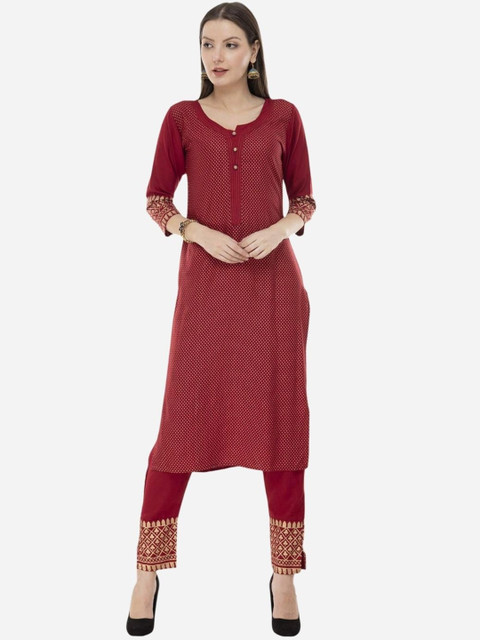 

DesiNoor.com Women Maroon Ethnic Motifs Printed Kurta with Trousers