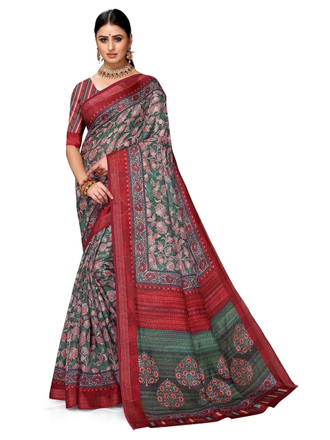 

VENISA Green & Maroon Kalamkari Zari Art Silk Saree