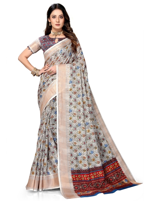 

VENISA Off White & Blue Printed Zari Simbha Silk Saree