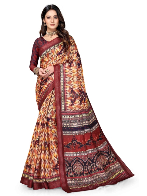 

VENISA Yellow & Maroon Ethnic Motifs Art Silk Patola Saree