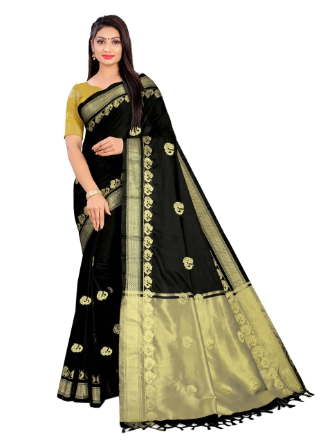 

VENISA Black & Gold-Toned Woven Design Zari Art Silk Saree